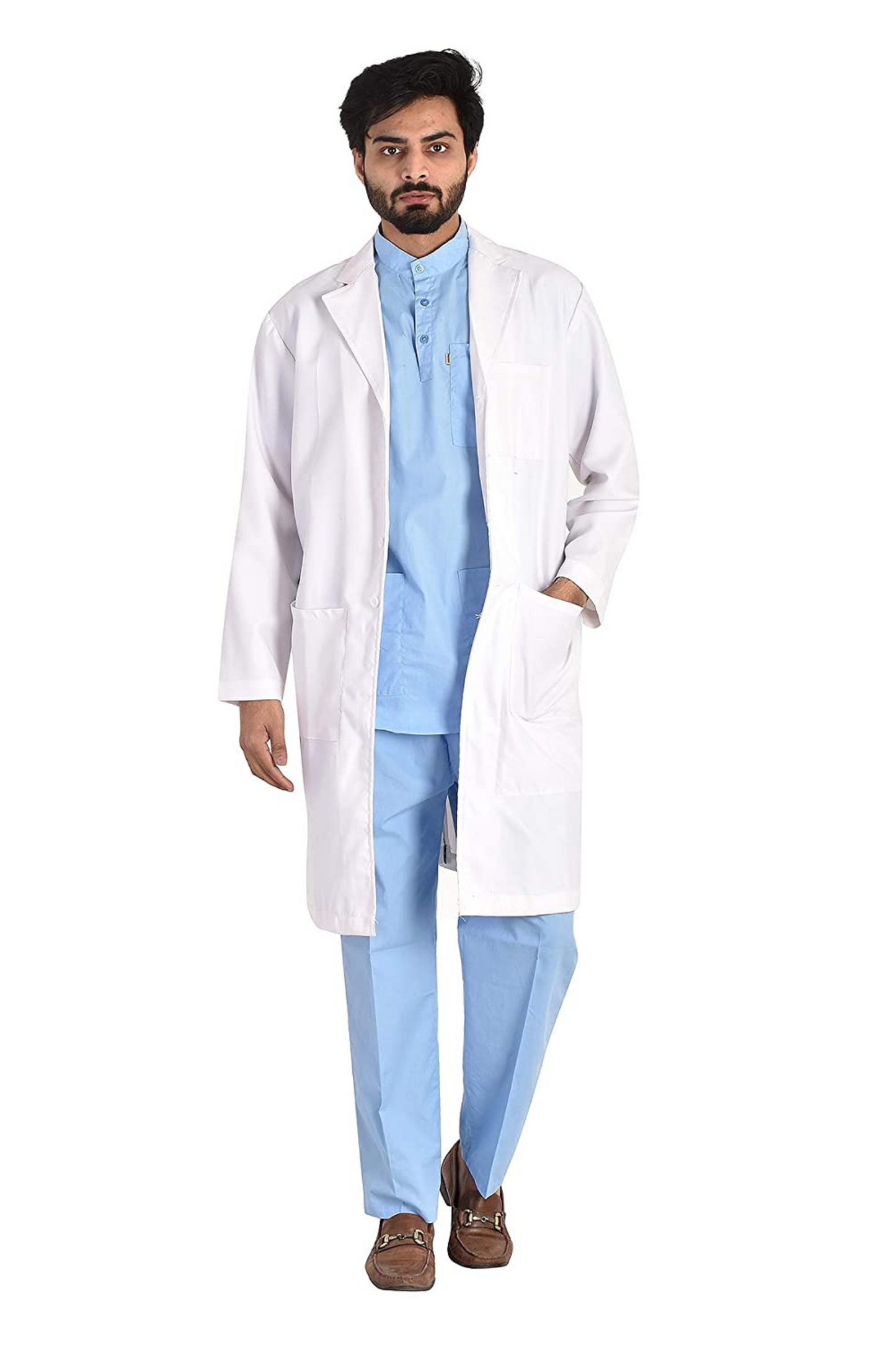 Cotton Unisex Apron Lab Coat - Knee Length - Full Sleeves - White