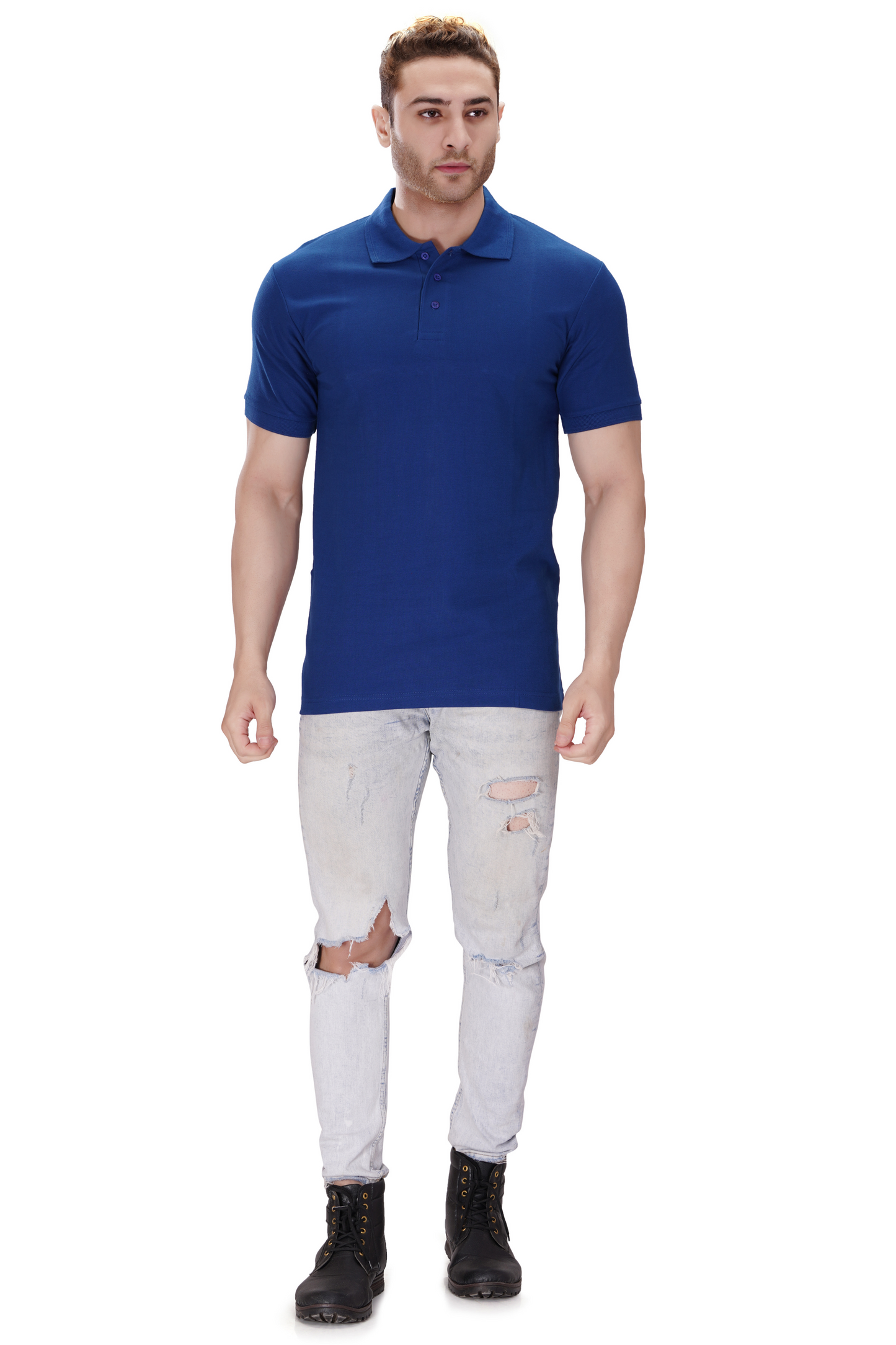 100% Cotton Men’s Half Sleeve Polo Neck T-Shirt - Royal Blue
