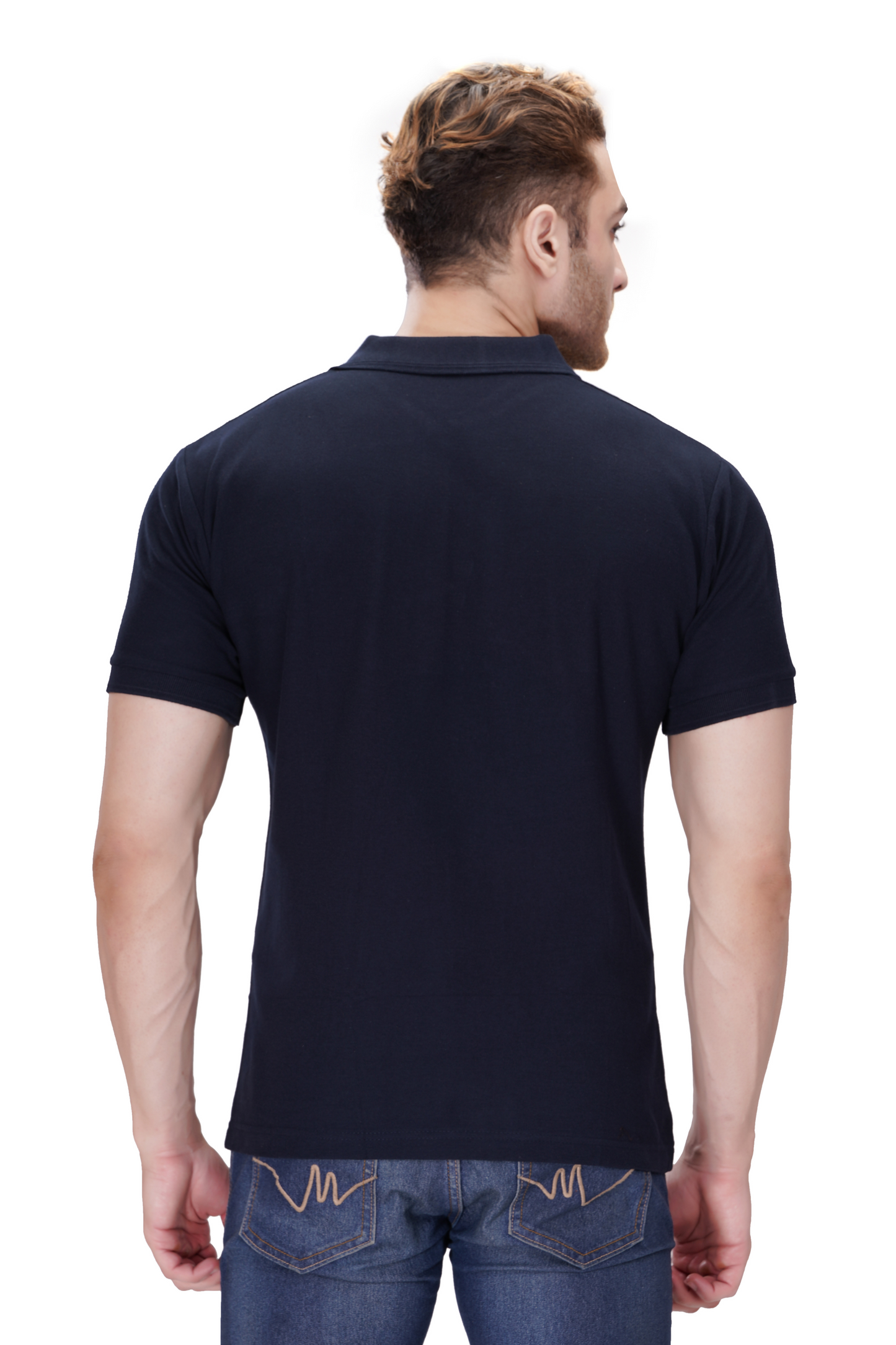 100% Cotton Men’s Half Sleeve Polo Neck T-Shirt - Navy Blue
