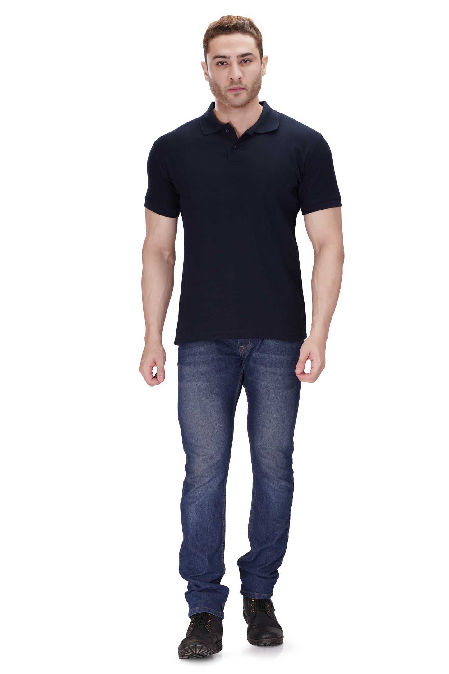 100% Cotton Men’s Half Sleeve Polo Neck T-Shirt - Navy Blue