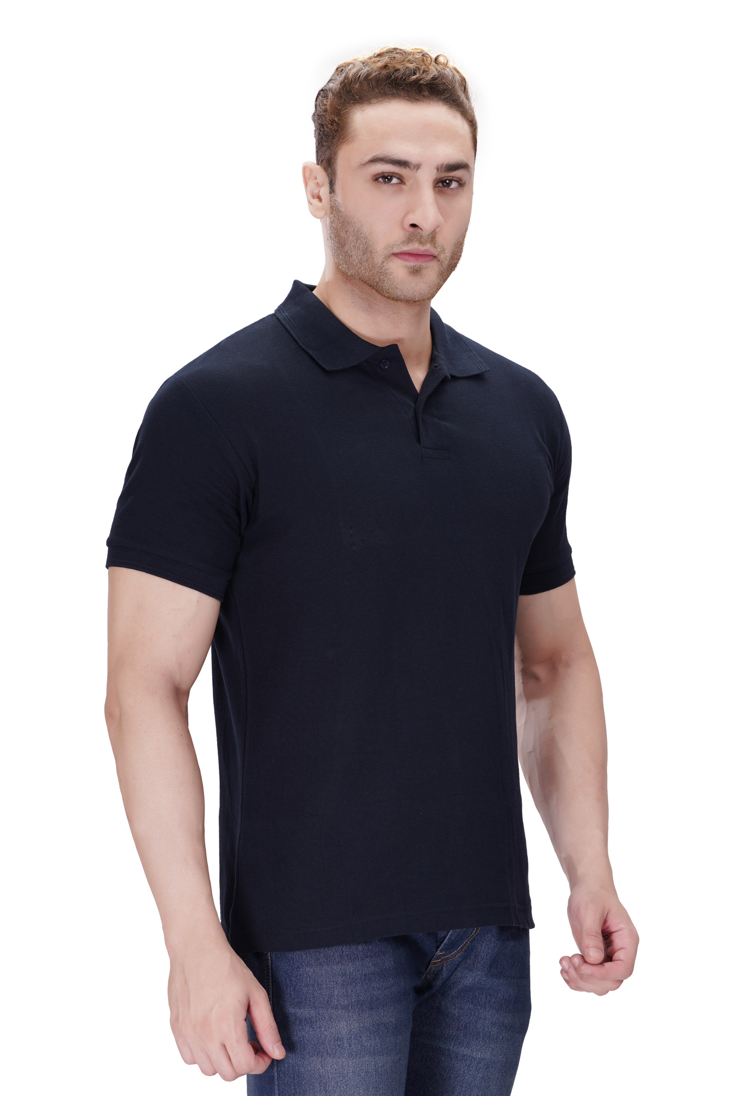 100% Cotton Men’s Half Sleeve Polo Neck T-Shirt - Navy Blue