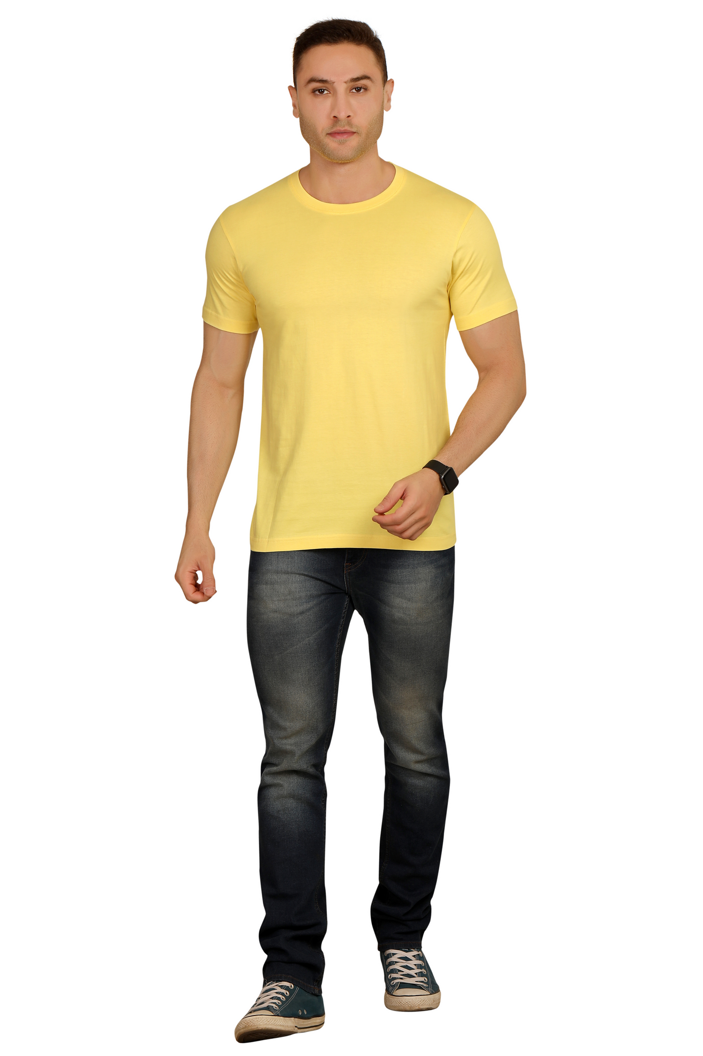 100% Cotton Menâs Half Sleeve T-Shirt - Pale Yellow