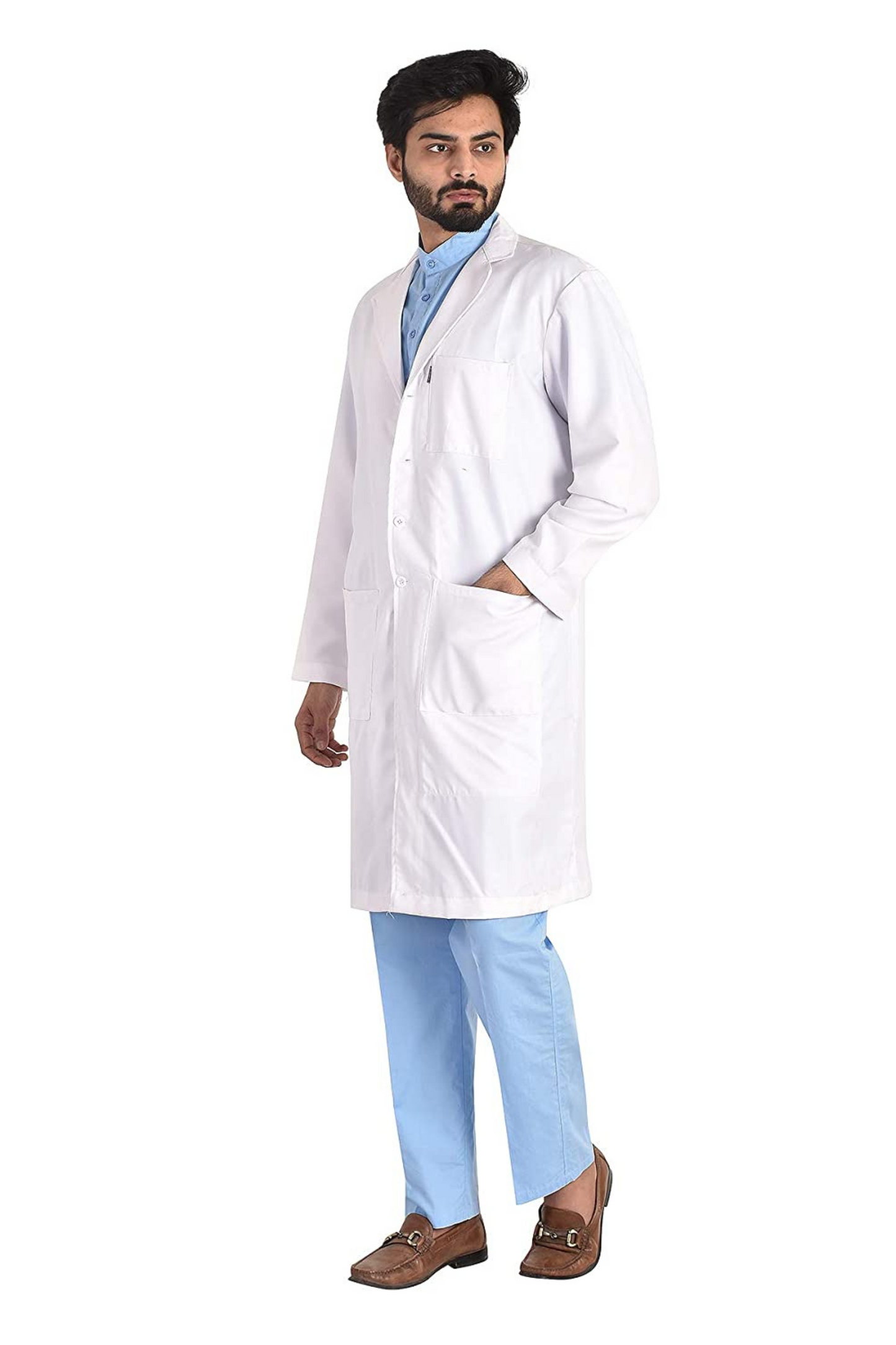 Cotton Unisex Apron Lab Coat - Knee Length - Full Sleeves - White
