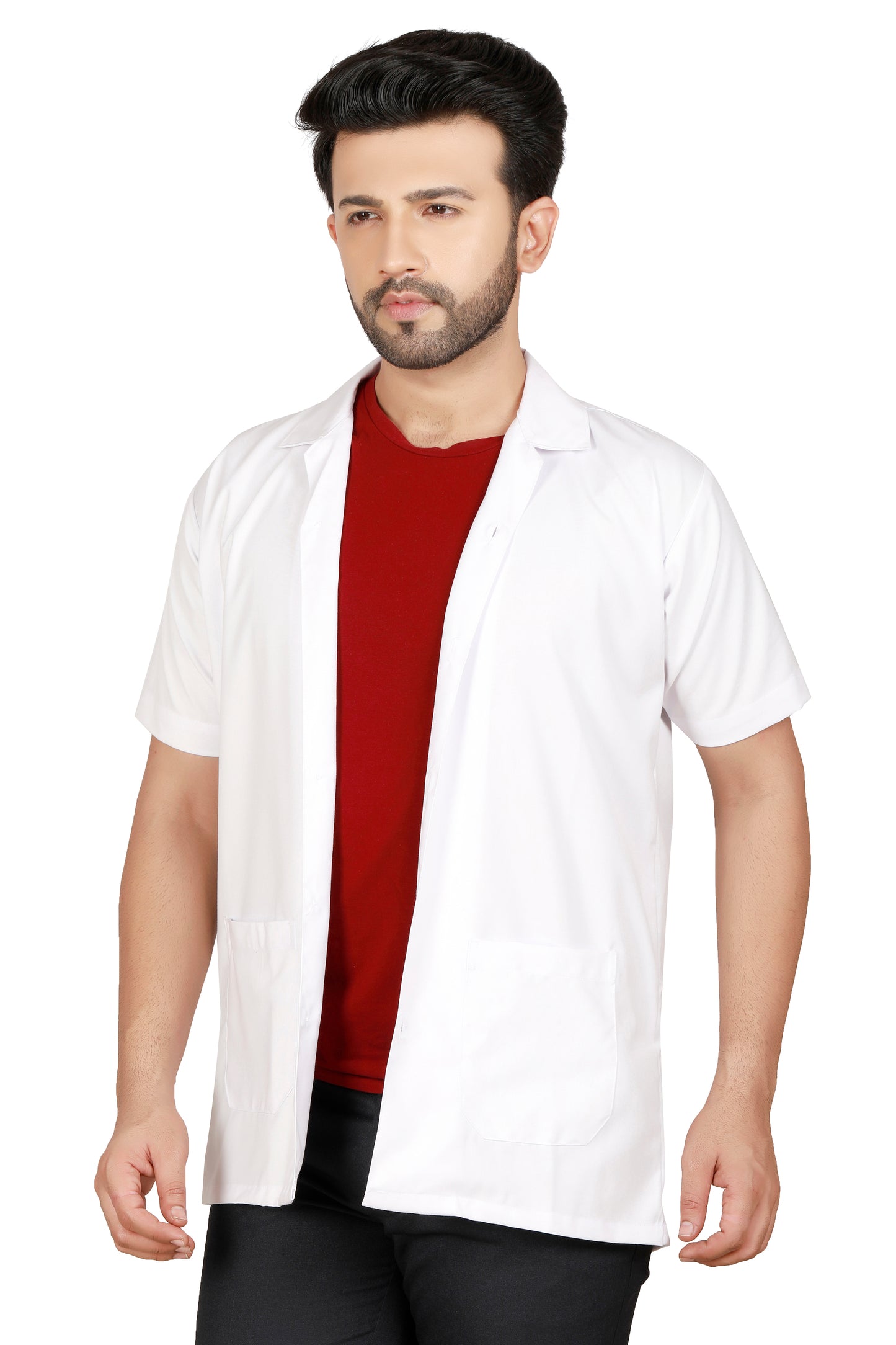 Cotton Unisex Apron Lab Coat - Regular Length - Half Sleeves - White