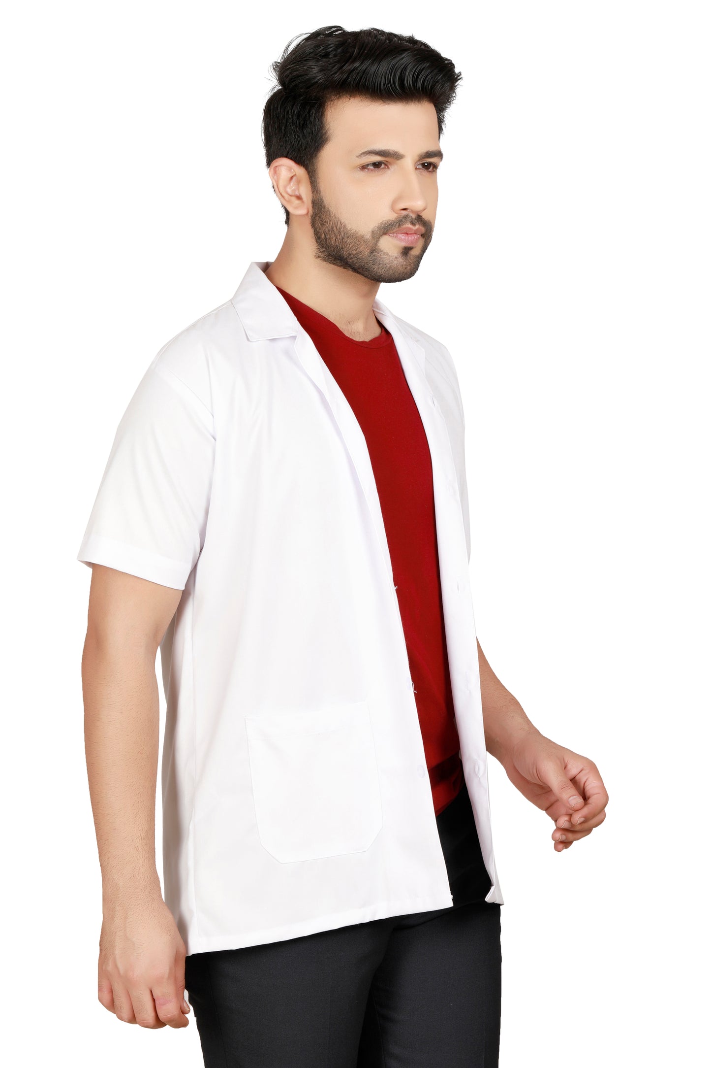 Cotton Unisex Apron Lab Coat - Regular Length - Half Sleeves - White