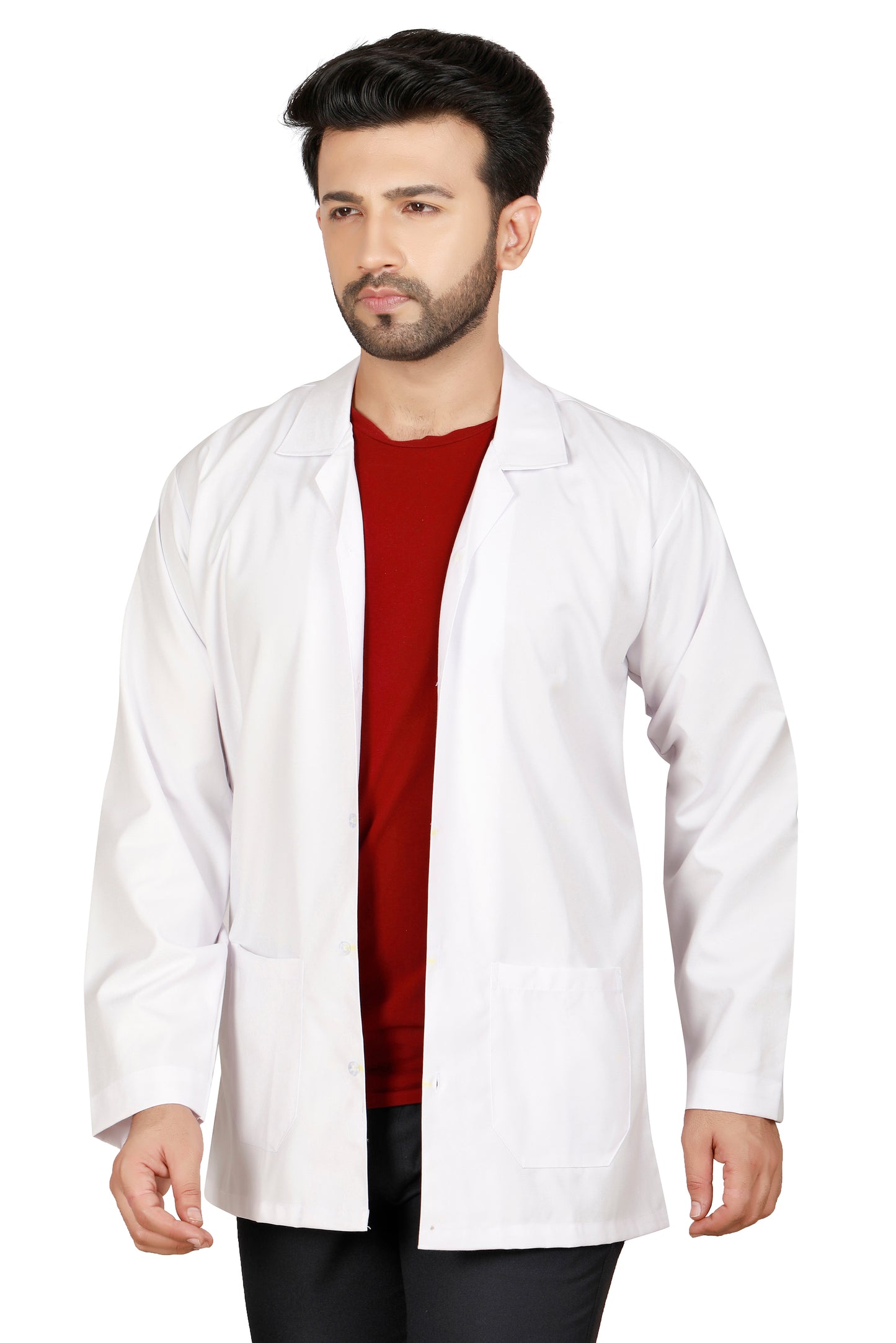 Cotton Unisex Apron Lab Coat - Regular Length - Full Sleeves - White