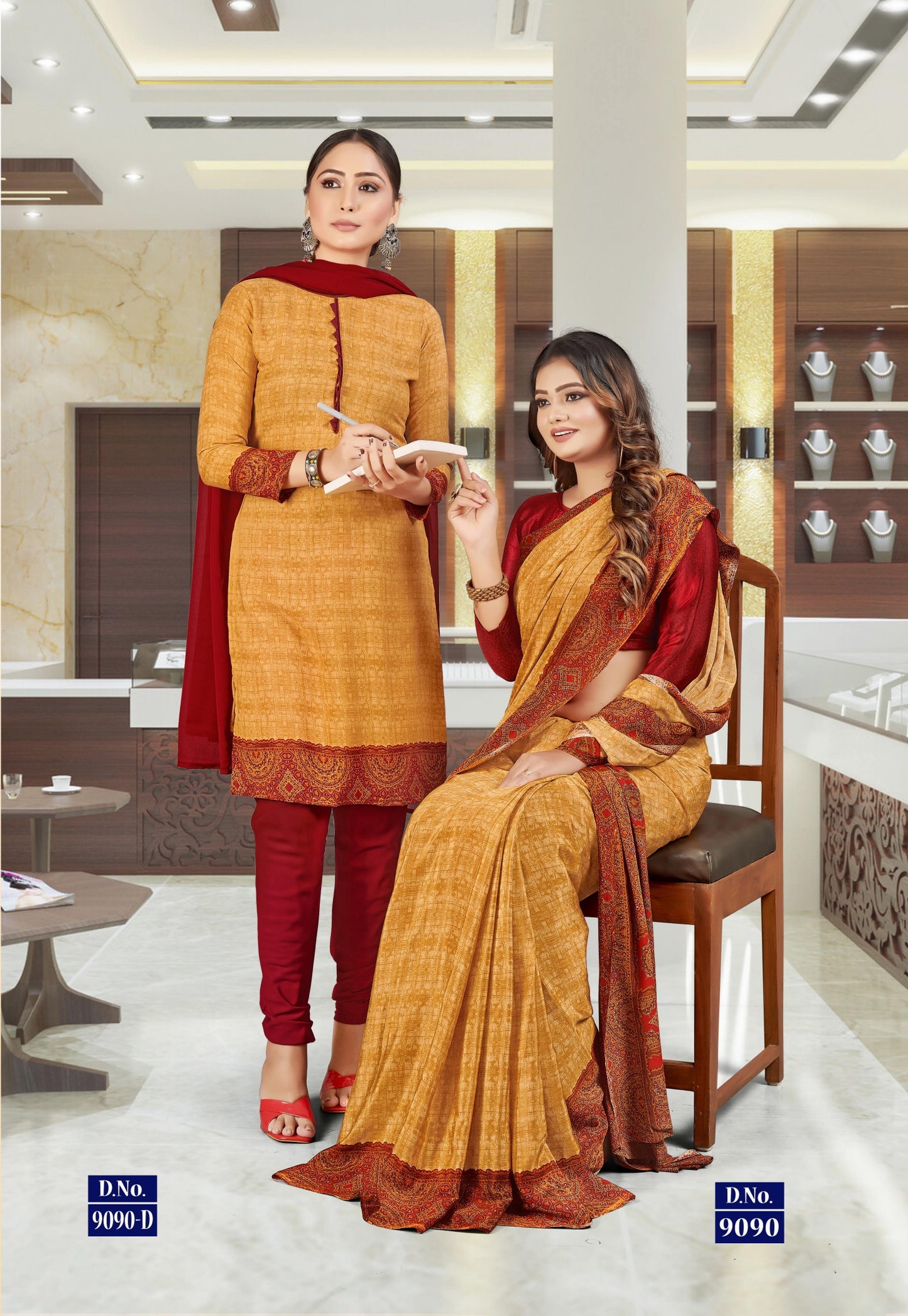 Suit & Saree - Ganvesh Plus - Orange & Red (9090)