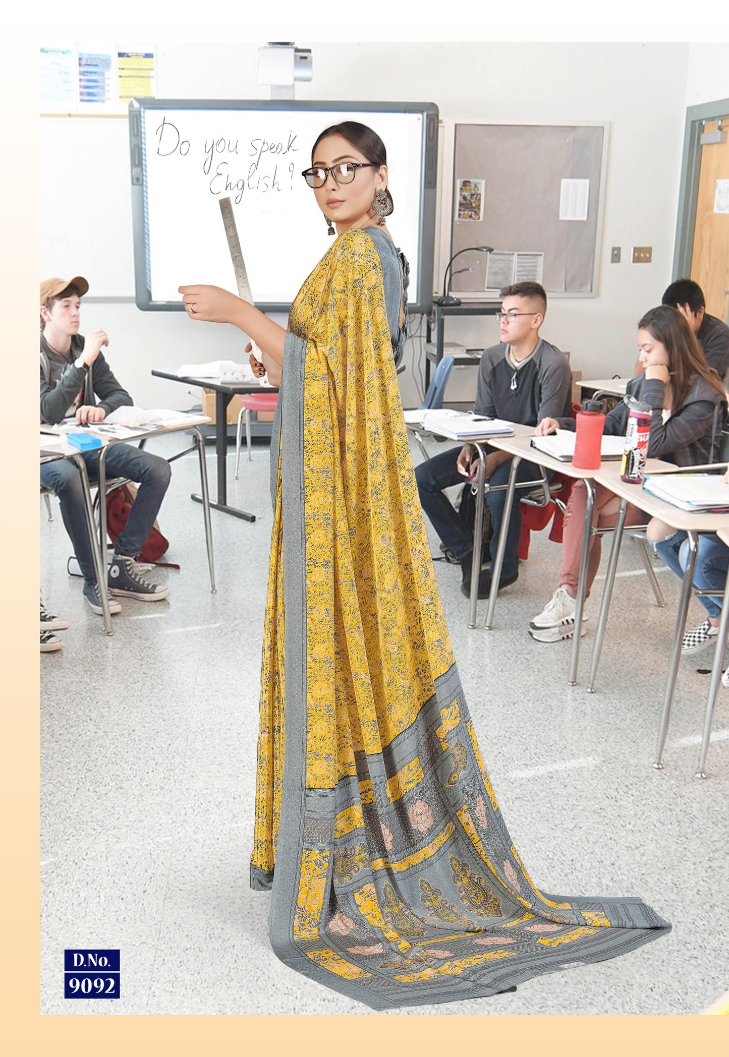 Saree - Ganvesh Plus - Yellow & Grey (9092)