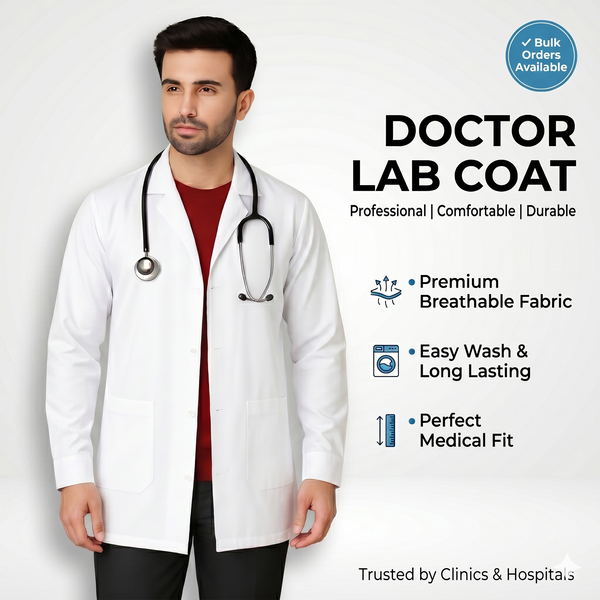 Cotton Unisex Apron Lab Coat - Regular Length - Full Sleeves - White