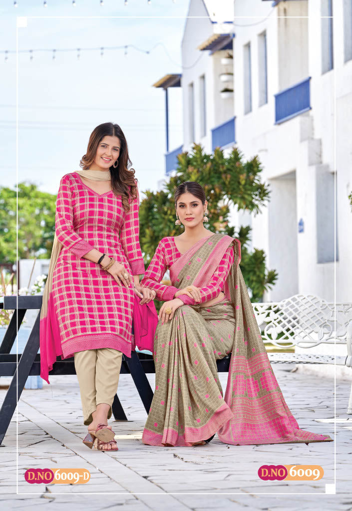 Suit & Saree -Nova Silk - Pink & Beige (6009)