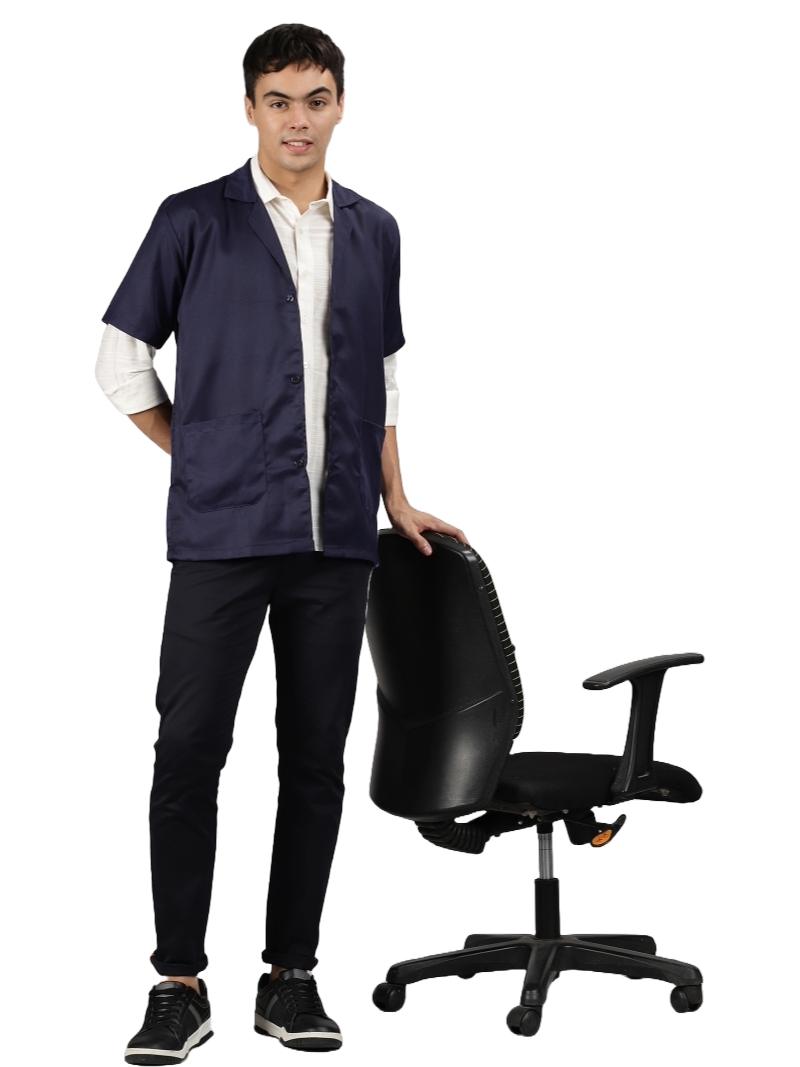 Cotton Unisex Apron Lab Coat - Regular Length - Half Sleeves - Navy Blue