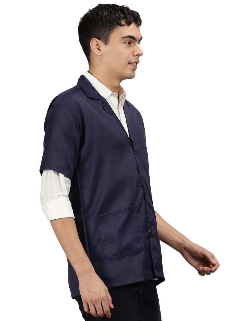 Cotton Unisex Apron Lab Coat - Regular Length - Half Sleeves - Navy Blue