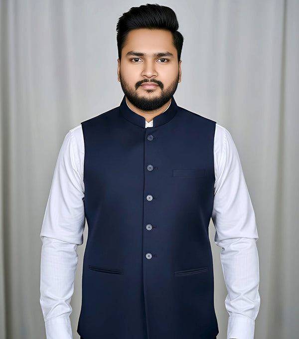 Mafatlal Trendz Navy Blue Nehru jacket – front view