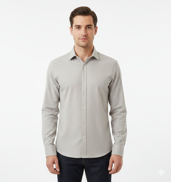 Grey fil-a-fil formal shirt studio shot