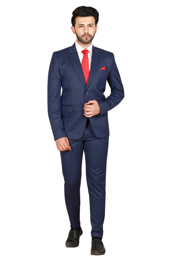 Men's navy blue slim fit formal blazer – view 1