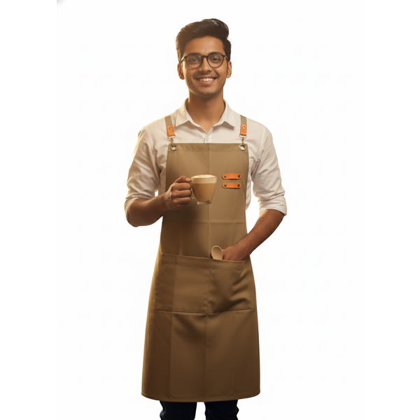 Cross-Back Café Apron – Beige, front
