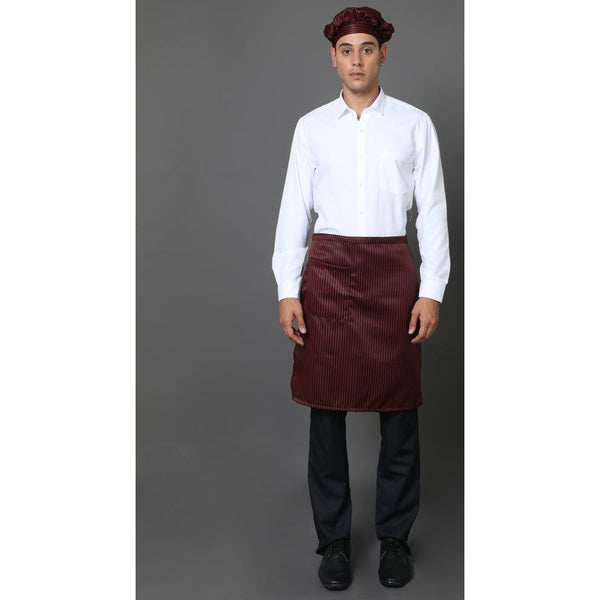 Half Service Apron – Maroon & Black Stripes, front