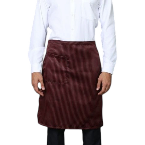 Half Service Apron – Maroon & Black Stripes, front
