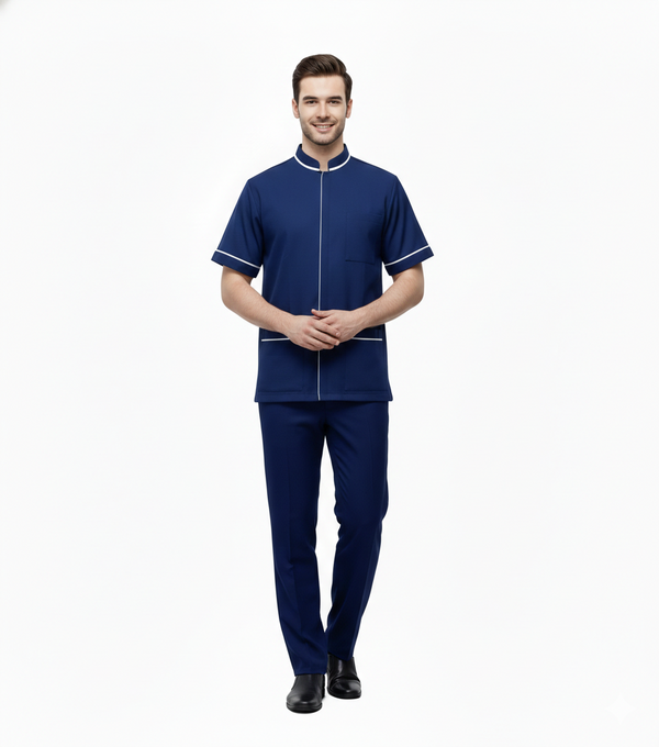 Half Sleeve Waiter Uniform – Navy Blue & White – view 1