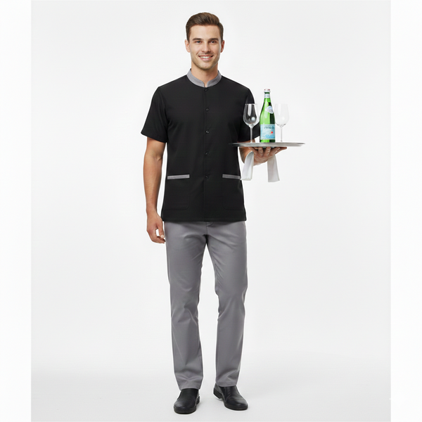 Half Sleeve Waiter Uniform – Black & Grey – view 1
