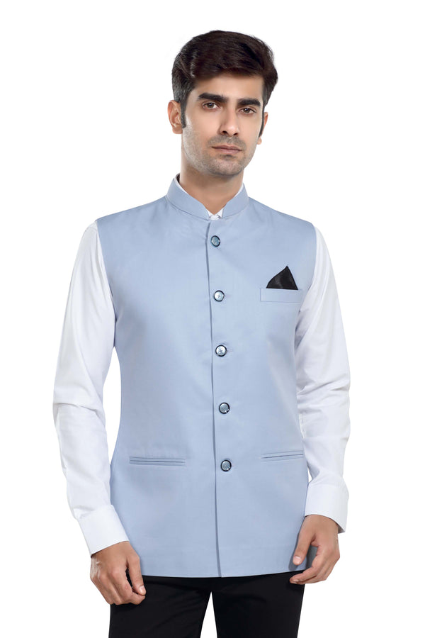 Men's Cloudy Blue TR Nehru jacket – front view