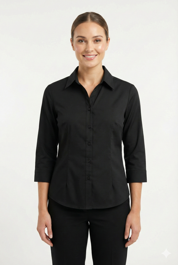 Women's Lycra 3/4 Sleeve Formal Shirt – Black – view 1