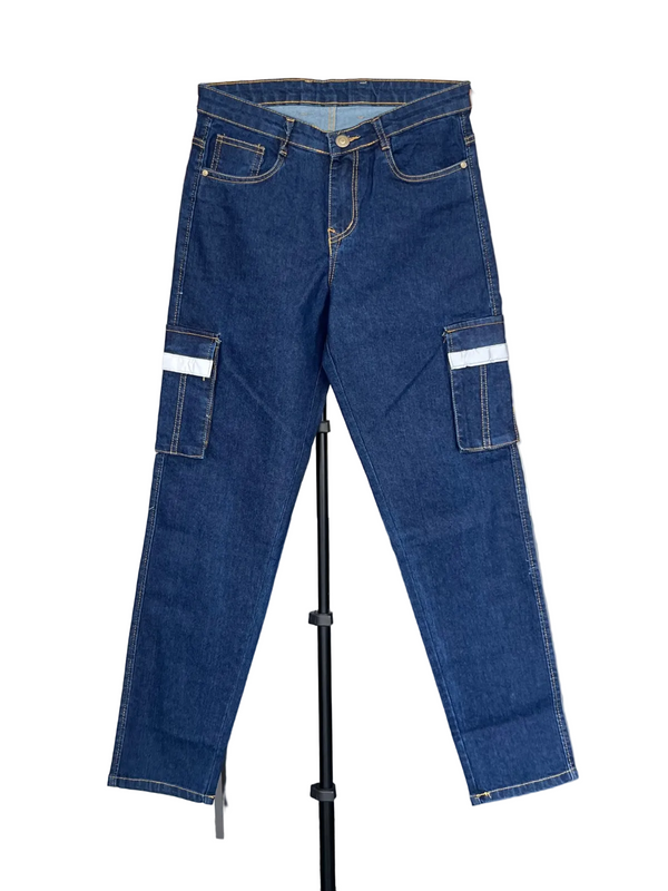 Men's Cargo Denim Jeans – Mid Blue – view 1