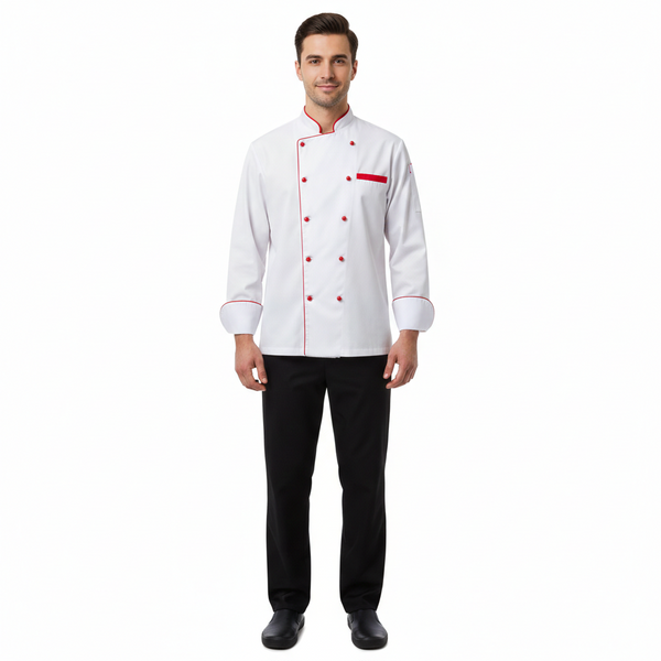 White & Red chef coat – view 1