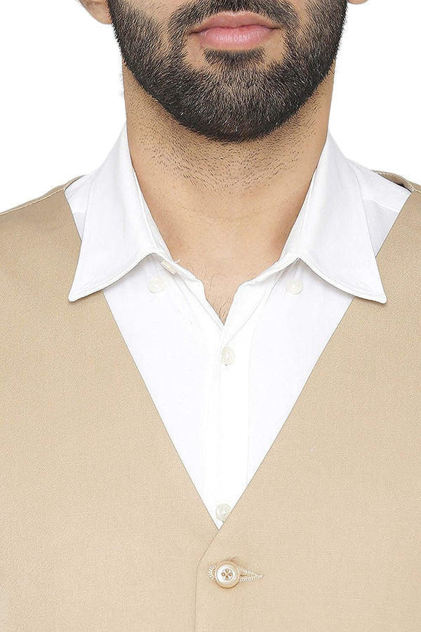 Men's beige slim fit TR waistcoat – view 1