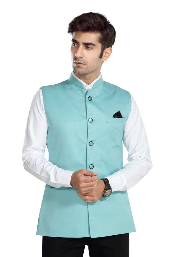 Men's Dark Aqua TR Nehru jacket – front view