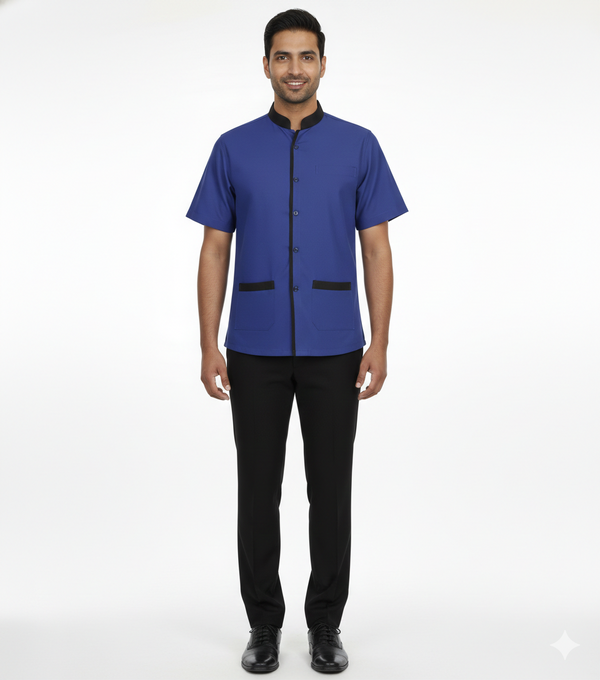 Half Sleeve Waiter Uniform – Royal Blue & Black – view 1