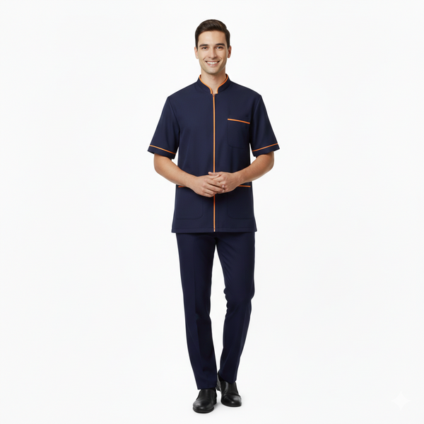 Half Sleeve Waiter Uniform – Navy Blue & Orange – view 1