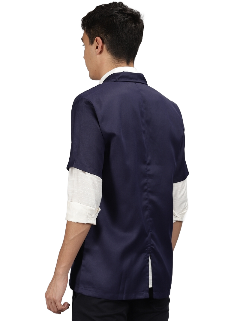 Cotton Unisex Apron Lab Coat - Regular Length - Half Sleeves - Navy Blue