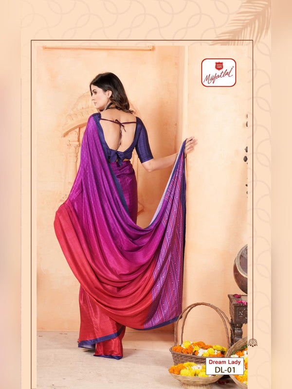 Mafatlal Dream Lady Uniform Saree - Magenta & Purple (DL-01)