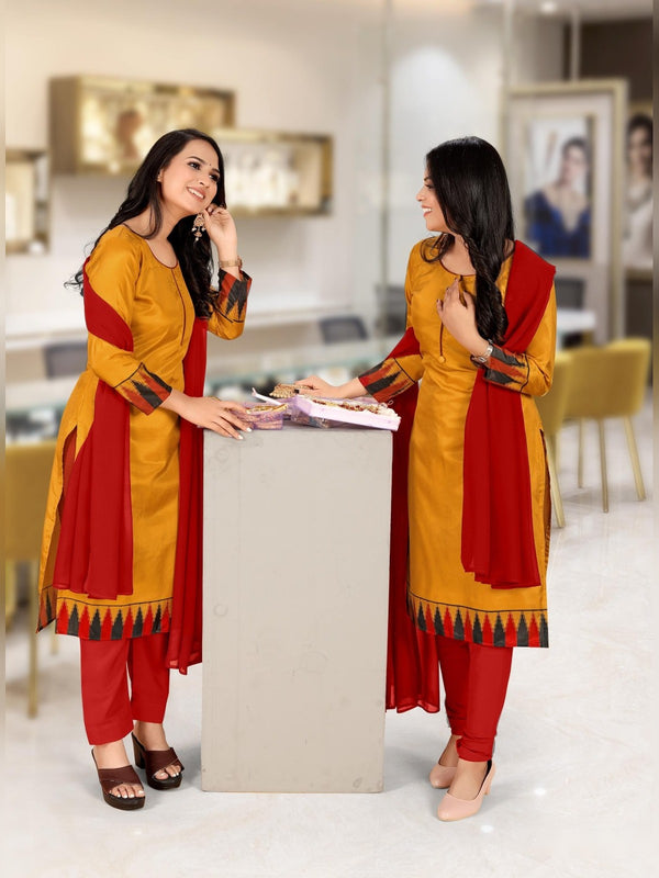 Malgudi Silk uniform saree Mustard Red D.No 2432