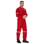 100% Cotton Hi-Visibility Industrial Coverall Boiler Suit with Grey Reflective Tape overcoat - Red