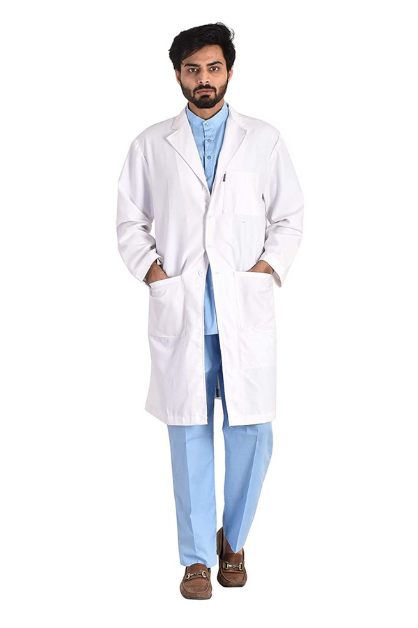 Cotton Unisex Apron Lab Coat - Knee Length - Full Sleeves - White
