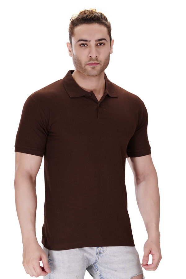 100% Cotton Men’s Half Sleeve Polo Neck T-Shirt - Brown