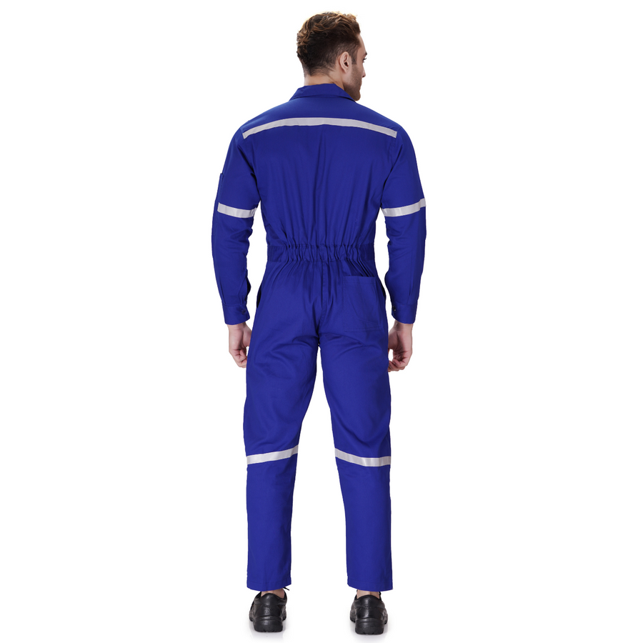 100% Cotton Hi-Visibility Industrial Coverall Boiler Suit with Grey Reflective Tape overcoat - Royal Blue - Right Sleeve