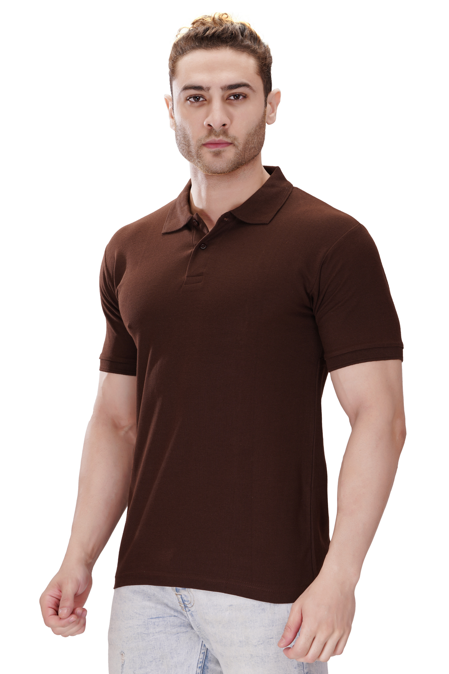100% Cotton Men’s Half Sleeve Polo Neck T-Shirt - Brown
