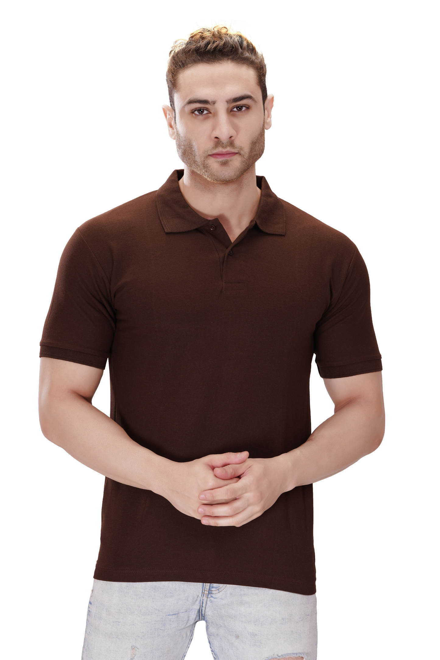 100% Cotton Men’s Half Sleeve Polo Neck T-Shirt - Brown