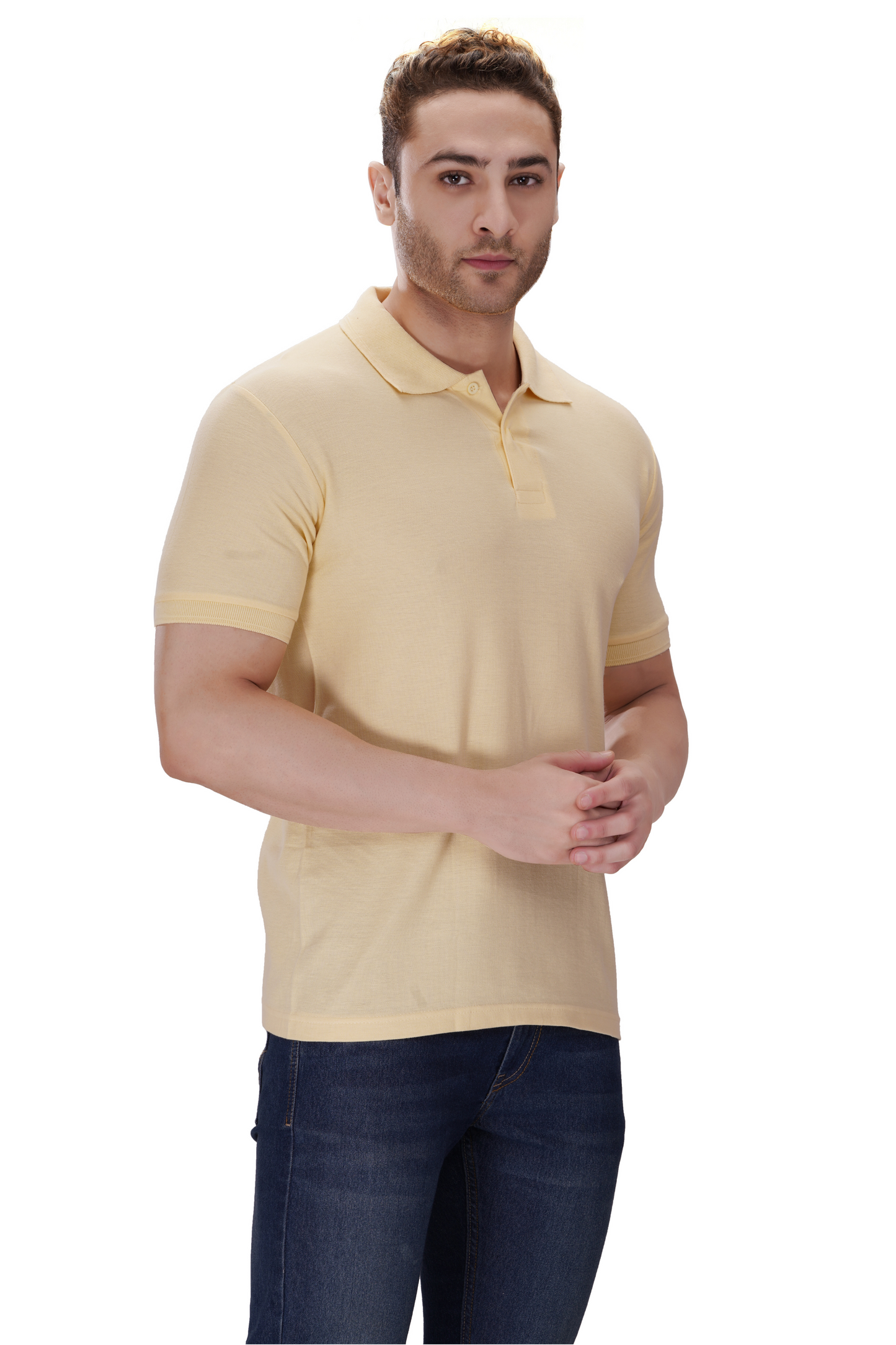 100% Cotton Men’s Half Sleeve Polo Neck T-Shirt - Half White