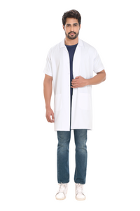 Cotton Unisex Apron Lab Coat - Knee Length - Half Sleeves - White