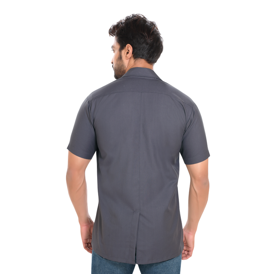 Cotton Unisex Apron Lab Coat - Regular Length - Half Sleeves - Grey - Back