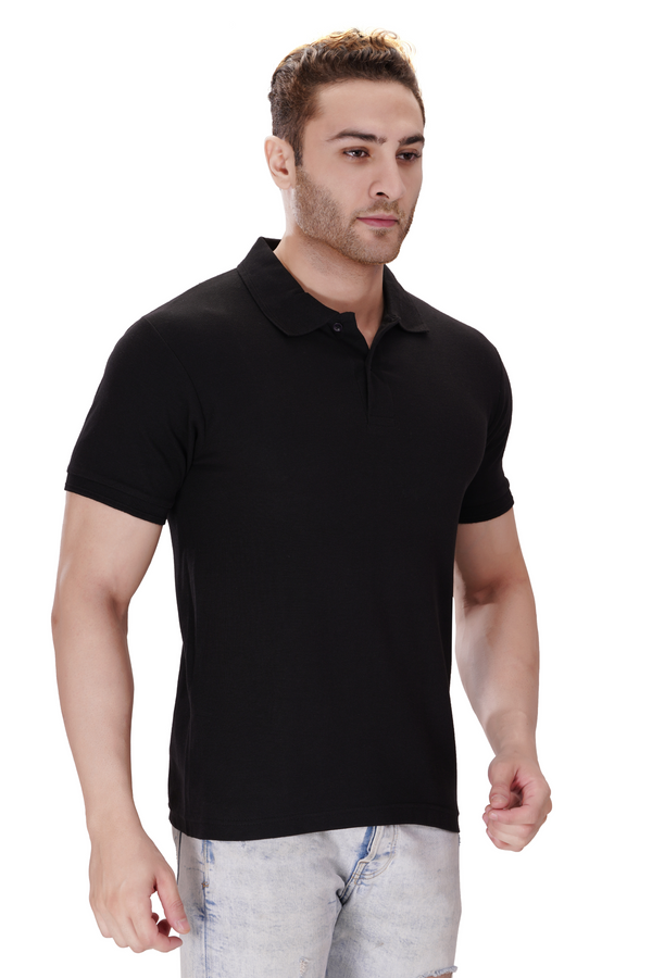 100% Cotton Men’s Half Sleeve Polo Neck T-Shirt - Black
