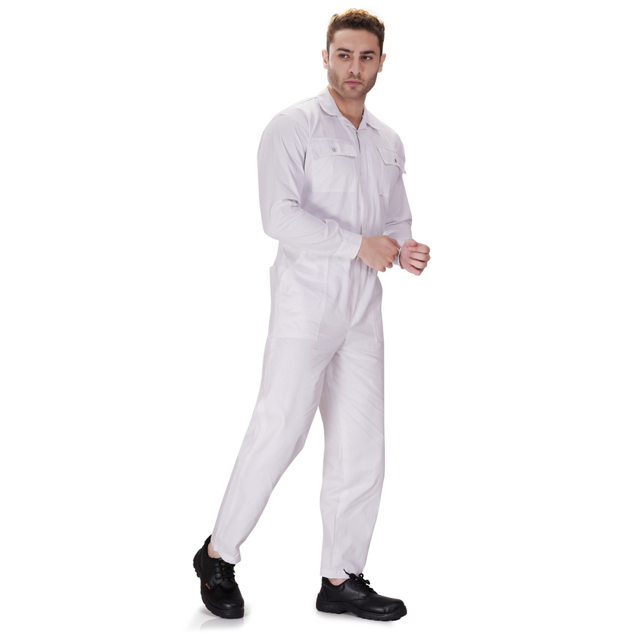 100% Cotton Hi-Visibility Industrial Coverall Boiler Suit - White - Back