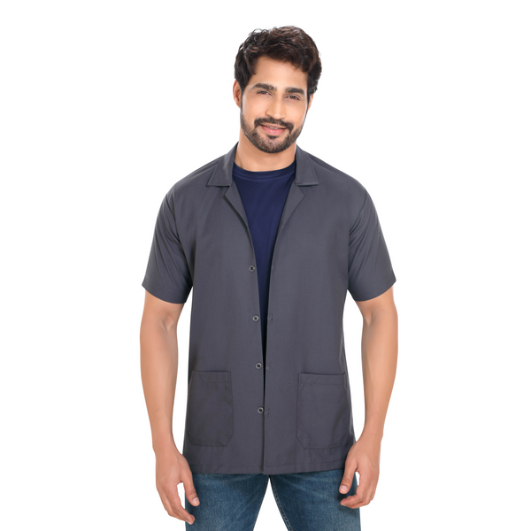 Cotton Unisex Apron Lab Coat - Regular Length - Half Sleeves - Grey