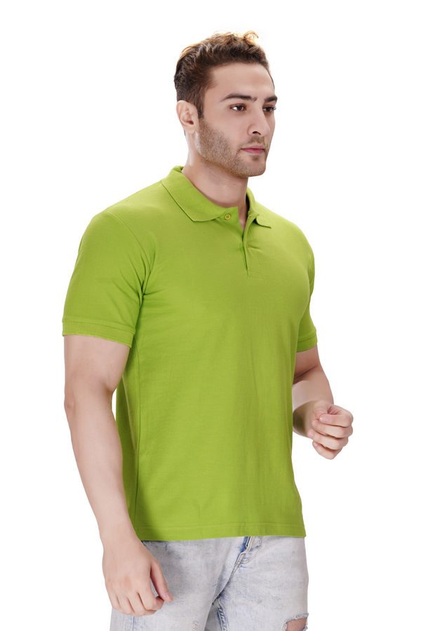 100% Cotton Men’s Half Sleeve Polo Neck T-Shirt - Liril Green