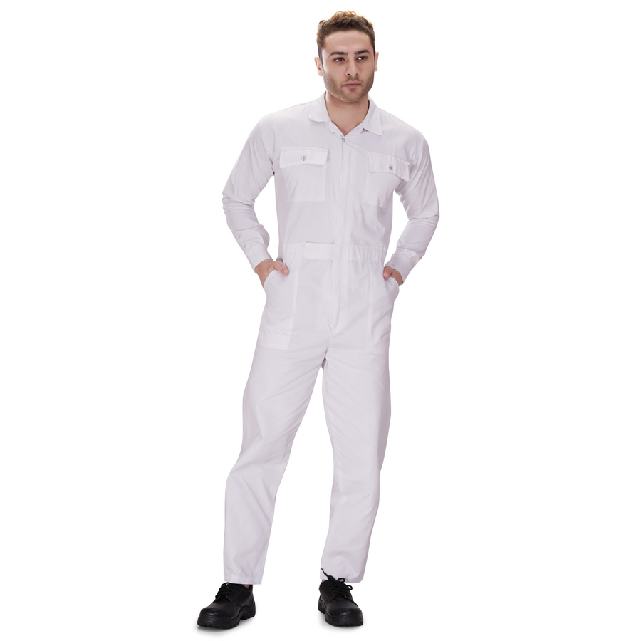 100% Cotton Hi-Visibility Industrial Coverall Boiler Suit - White - Front