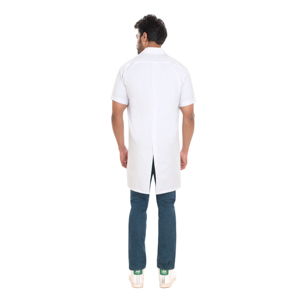 Cotton Unisex Apron Lab Coat - Knee Length - Half Sleeves - White